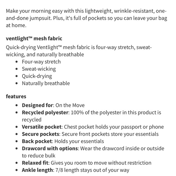 189-$65 *FREE SHIPPING* Lululemon Ventlight Zippered Jumpsuit Tidewater Teal 10 - Picture 3 of 4